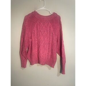 J.Crew Donegal Cable Knit Crewneck Sweater in Pink Speckle Wool Blend Size Small